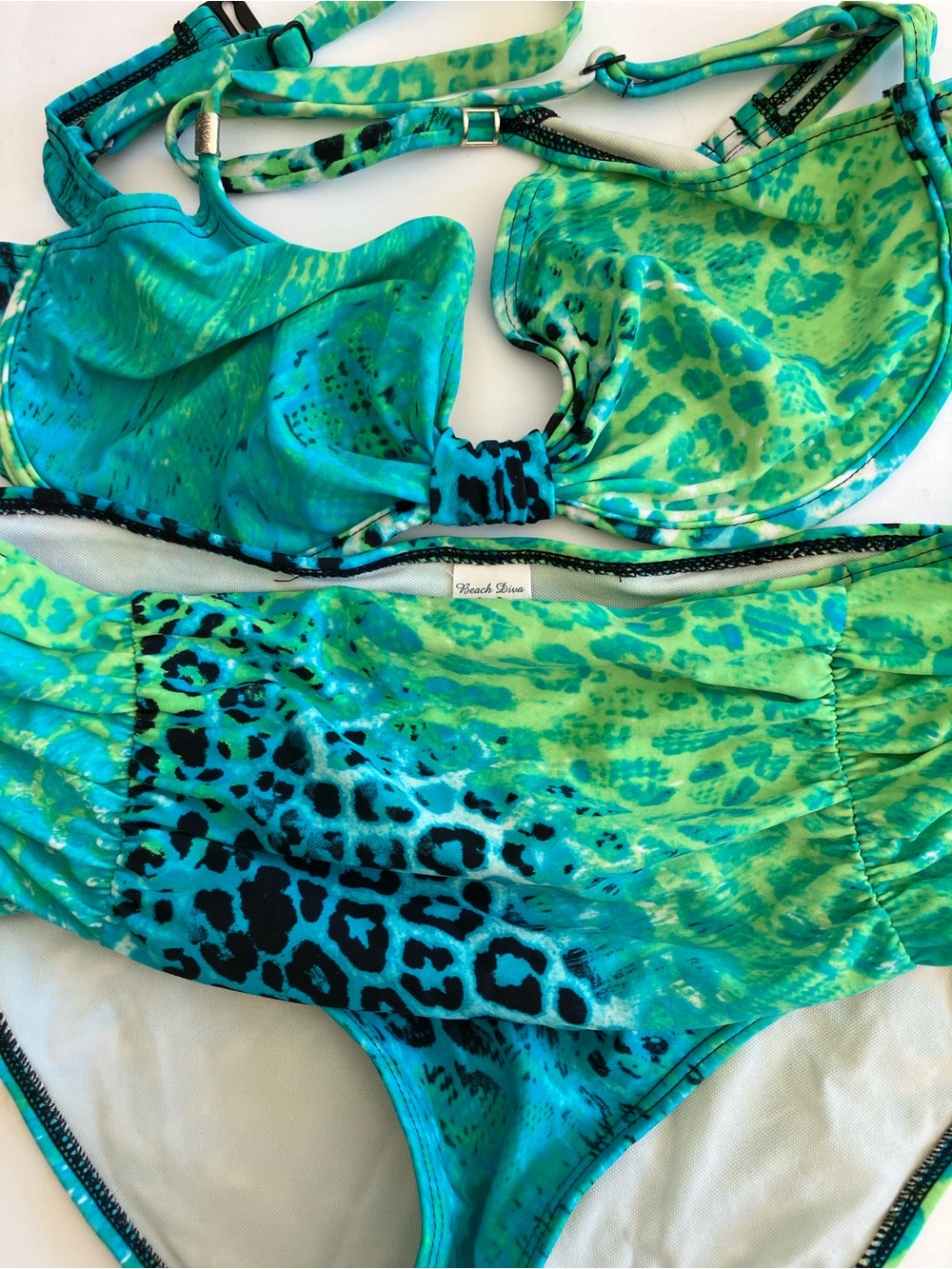 Beach Diva Women's Green-Blue Animal Print Bikini Set